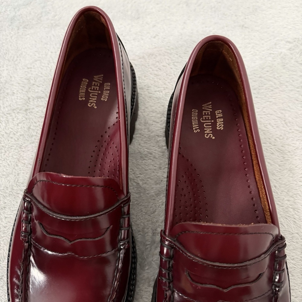 G.H. Bass Weejuns Whitney Super Lug Penny Loafers Wine Leather Womens US 9.5 M - Picture 4 of 9